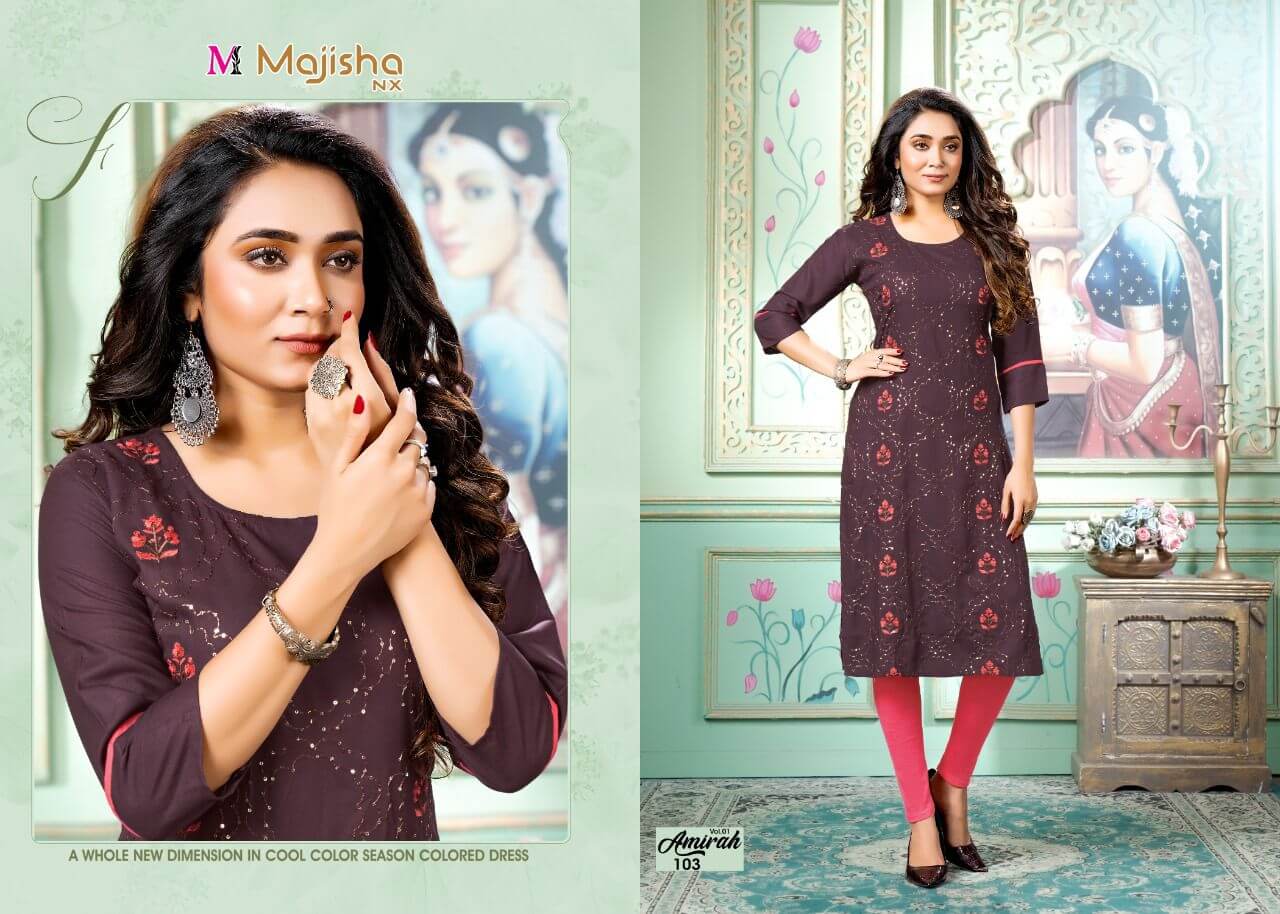 Majisha Nx Amirah Vol 1 Rayon Kurtis Wholesale Catalog. Purchase Full Catalog of Rayon kurtis In Wholesale Price Online