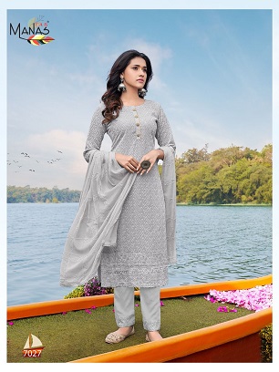 Manas Fab Schiffli 5 Kurti Pant Dupatta Wholesale Collection, Buy Full Catalog of Manas Fab Schiffli 5 Kurti Pant Dupatta At Wholesale Price