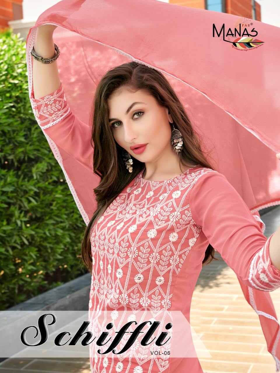 Manas Fab Schiffli Vol 6 Partywear Dress Catalog In Wholesale Price