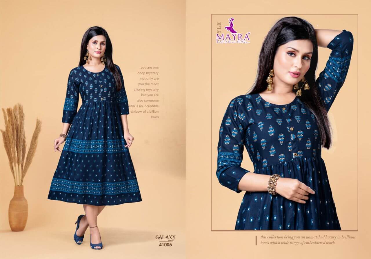 Mayra Galaxy Vol 1 A line Kurti Catalog In Wholesale Price. Purchase Full Catalog of Mayra Galaxy Vol 1 In Wholesale price online