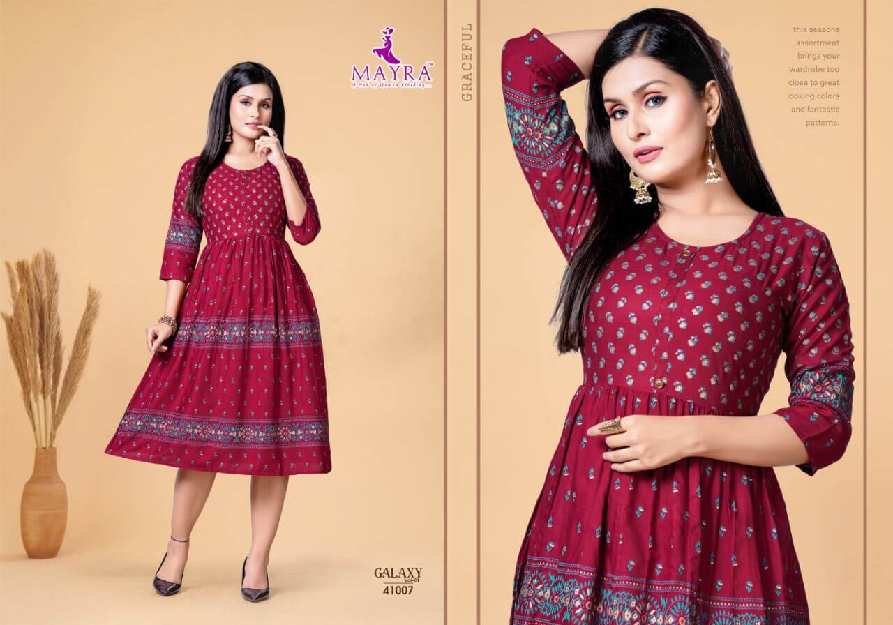 Mayra Galaxy Vol 1 A line Kurti Catalog In Wholesale Price. Purchase Full Catalog of Mayra Galaxy Vol 1 In Wholesale price online