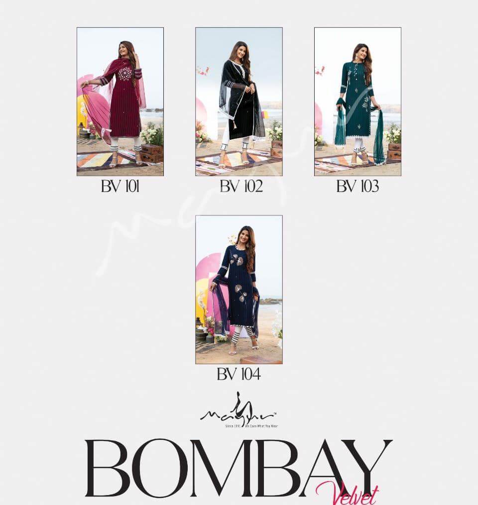 Mayur Bombay Velvet Vol 1 Kurti Pant Dupatta Set Wholesale Catalog. Purchase Full Catalog of Kurti Pant Dupatta Set In Wholesale Price Online