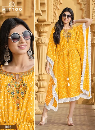 Mittoo Arohi Kaftan Wholesale Collection, Buy Full Catalog of Mittoo Arohi Kaftan At Wholesale Price