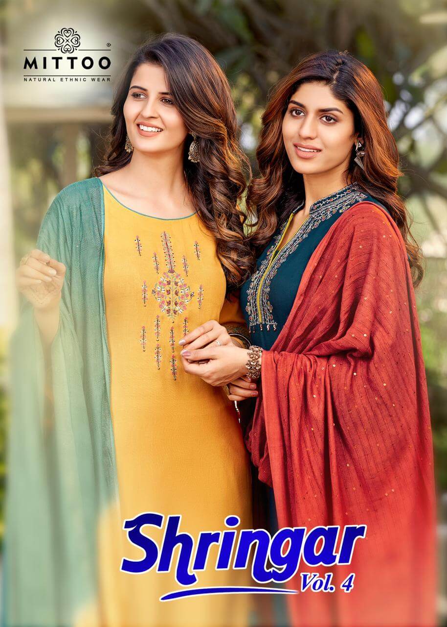 Mittoo Shringar Vol 4 Kurti Pant Dupatta Set Catalog In Wholesale Price. Purchase Full Catalog of Mittoo Shringar Vol 4 In Wholesale Price Online