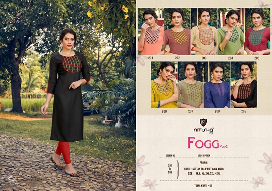 Nitisha Nx Fogg Vol 2 Kurtis Catalogue In Wholesale. Nitisha Nx Fogg Vol 2 Cotton Slub Gala Wotk Pattern Kurtis Wholesale Kurtis Catalogue. Buy New Fashion Wholesale Kurtis Catalogue Fogg Vol 2. Purchase Low Range Cotton Slub Kurtis Direct From Textile Manufacturer From Surat, Gujarat