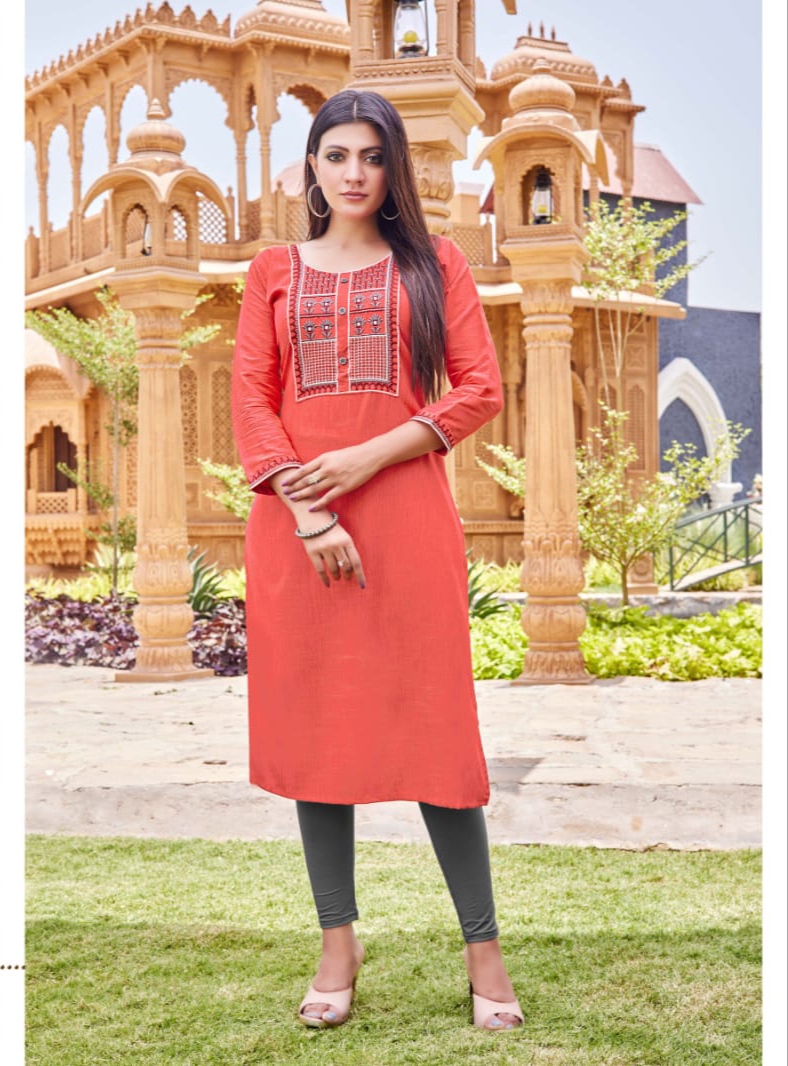 Ossm Sun Shine Vol 2 Embroidered Kurtis Wholesale Catalog. Purchase Full Catalog of Embroidered Kurti In Wholesale Price Online