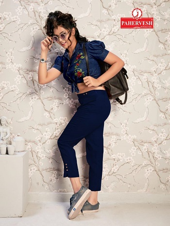 Pahervesh Presents Ladies Cotton Pant Venus Wholesale Catalogue. Buy Pahervesh Venus Cotton Flex Womens Cigarette pants catalogue in bulk online.Shop Womens Pants In Wholesale Online Direct From Manufacturer of womens Clothings. Buy Low Rate Womens Pants In Wholesale From Surat Pants Manufacturer. Venus Pants one Side Pocket And One Side Zipper Streight Pattern. Sizes M 30 L 32 XL 34 XXL 36 West