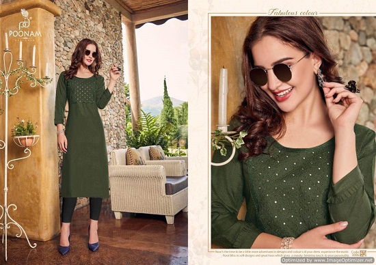 Poonam Designer Asiana vol 3 wholesale kurtis catalogue. Asiana cotton kurtis wholesale catalog of twelve designs by Poonam Designer surat