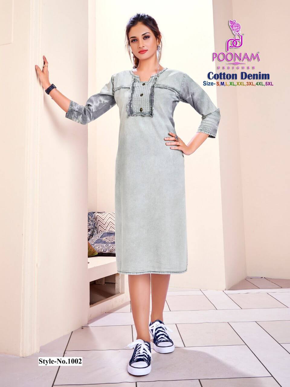 Poonam Designer Cotton Denim Kurtis Wholesale Catalog. Purchase Full Catalog of Cotton Denim Kurtis In Wholesale Price Online