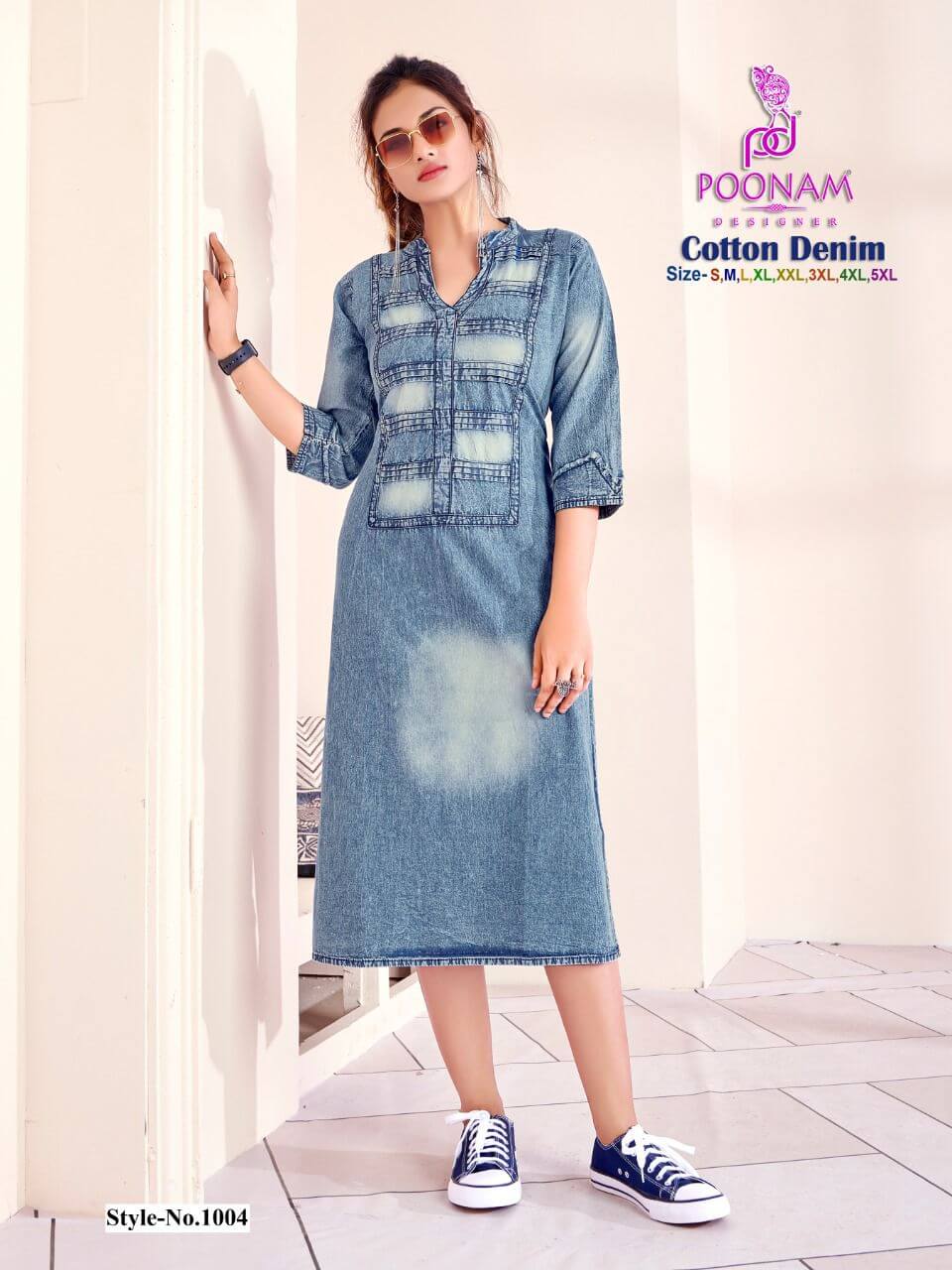 Poonam Designer Cotton Denim Kurtis Wholesale Catalog. Purchase Full Catalog of Cotton Denim Kurtis In Wholesale Price Online