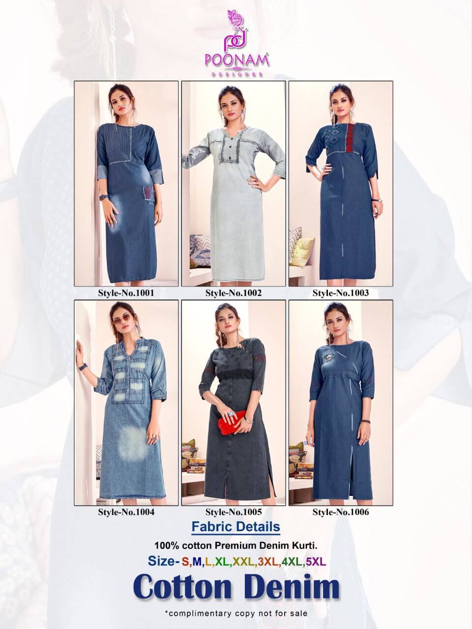 Poonam Designer Cotton Denim Kurtis Wholesale Catalog. Purchase Full Catalog of Cotton Denim Kurtis In Wholesale Price Online