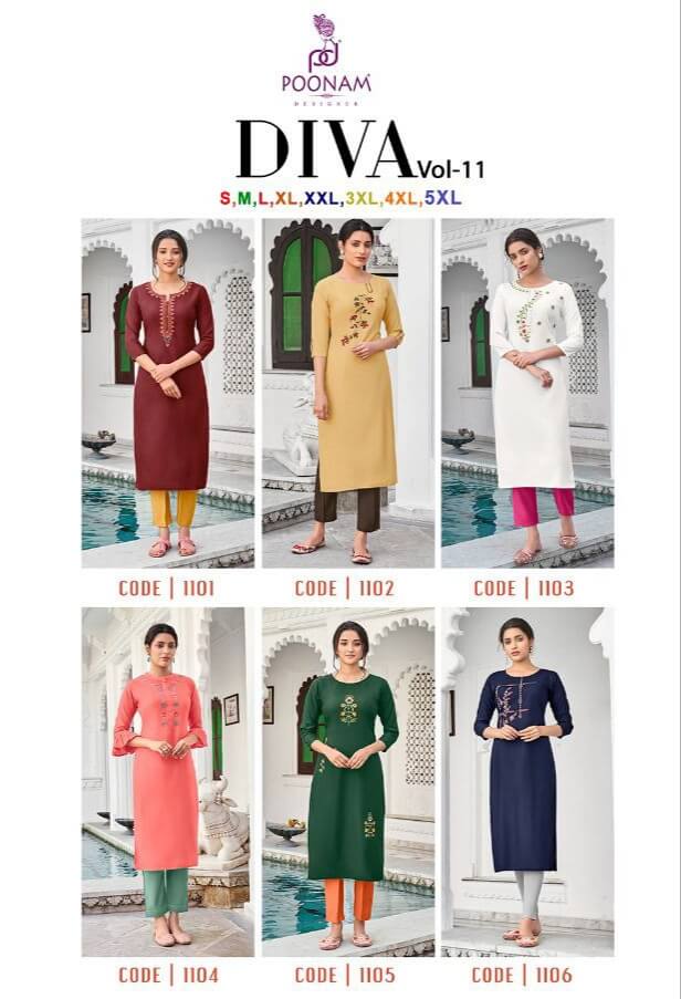 Poonam Designer Diva Vol 11 Rayon Kurtis Wholesale Catalog. Purchase Full Catalog of Rayon Kurtis In Wholesale Price Online