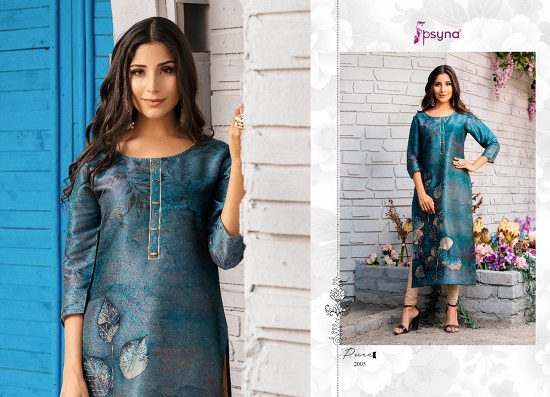 Psyna Pure Vol 2 Wholesale kurtis catalogue. Pure Vol 2 Silk Kurtis Catalogue with Digital print and inner. Shop Psyna partywear pure vol 2 kurtis catalogue in wholesale price online  