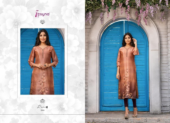 Psyna Pure Vol 2 Wholesale kurtis catalogue. Pure Vol 2 Silk Kurtis Catalogue with Digital print and inner. Shop Psyna partywear pure vol 2 kurtis catalogue in wholesale price online  