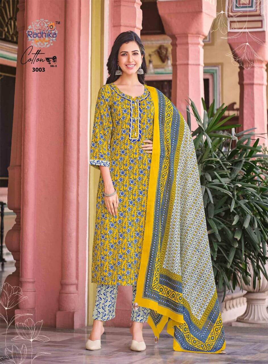 Radhika Cotton Kudi Kurti Pant Dupatta Set Catalog In Wholesale Price. Purchase Full Catalog of Radhika Cotton Kudi In Wholesale Price Online