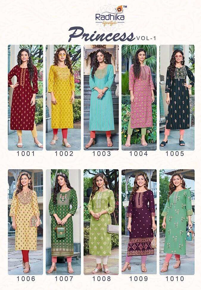 Radhika Princess vol 1 Rayon Printed Kurtis Wholesale Catalog