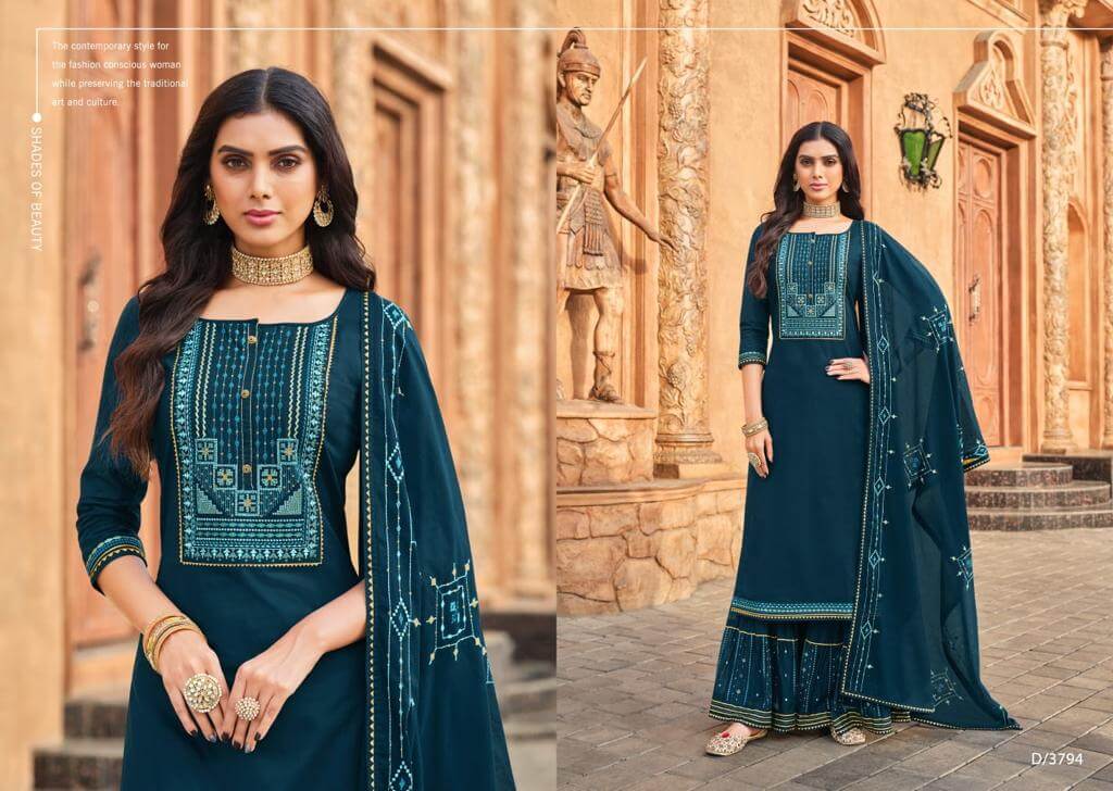 Rangoon Ghoomar Dark Kurti Sharara Dupatta Set Wholesale Catalog. Purchase Full Catalog of Kurti Sharara Dupatta Set In Wholesale Price Online