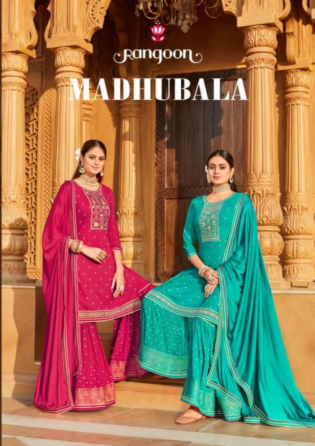 Rangoon Madhubala Kurti Sharara Dupatta Set Catalog In Wholesale Price