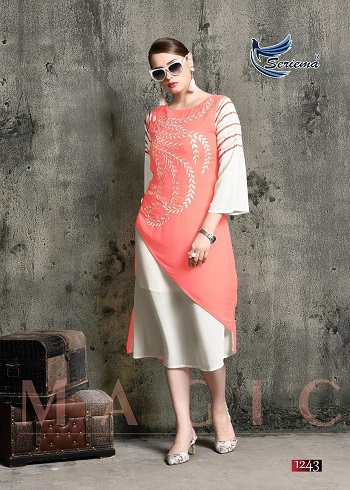 Seriema Presents New Kurtis Catalogue Kumb Magic. Seriema Kurtis Manufacturer Launches New Wholesale Kurtis Catalogue Kumb Magic. Seriema Kumb Magic 6 Designs Kurtis Wholesale Catalogue. Seriema Kumb Magic Beautiful 6 Designs Georgette With Embroidery Work Combo Of Traditional and Western Fashion Kurtis Wholesale. Buy Seriema Kumb Magic Catalog For Reselling  Direct From Gujarat Ready Made Womens / Ladies Wholesale Cloth Market Online