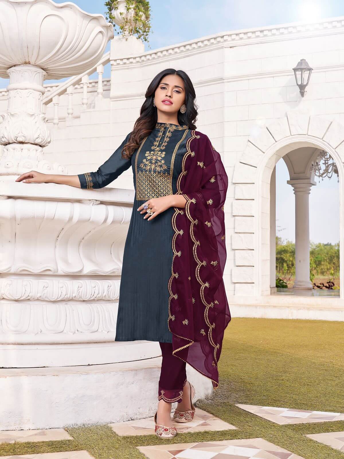 RT Chanderi Kurtis Pant Dupatta Set Wholesale Catalog, Buy Full Catalog of RT Chanderi Kurtis Pant Dupatta Set At Wholesale Price