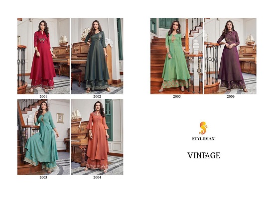 Stylemax vintage vol 1 wholesale catalog of Kurtis with Plazzo. Vintage volume 01 cotton slub kurtis plazzo with embroidery work catagoue in wholesale price online