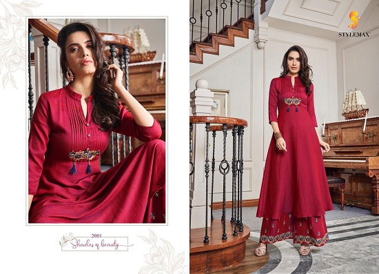 Stylemax vintage vol 1 wholesale catalog of Kurtis with Plazzo. Vintage volume 01 cotton slub kurtis plazzo with embroidery work catagoue in wholesale price online