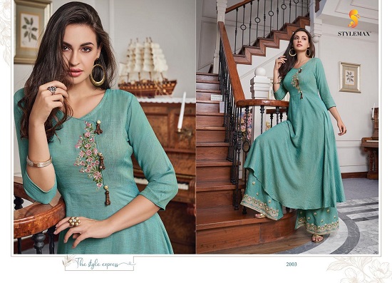 Stylemax vintage vol 1 wholesale catalog of Kurtis with Plazzo. Vintage volume 01 cotton slub kurtis plazzo with embroidery work catagoue in wholesale price online