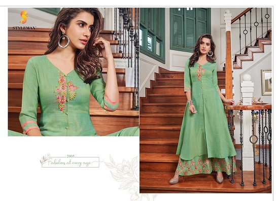 Stylemax vintage vol 1 wholesale catalog of Kurtis with Plazzo. Vintage volume 01 cotton slub kurtis plazzo with embroidery work catagoue in wholesale price online