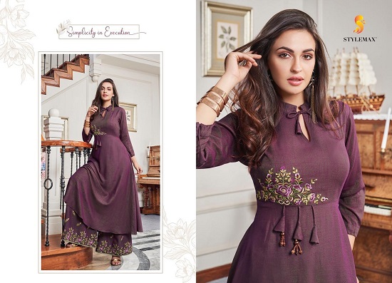 Stylemax vintage vol 1 wholesale catalog of Kurtis with Plazzo. Vintage volume 01 cotton slub kurtis plazzo with embroidery work catagoue in wholesale price online