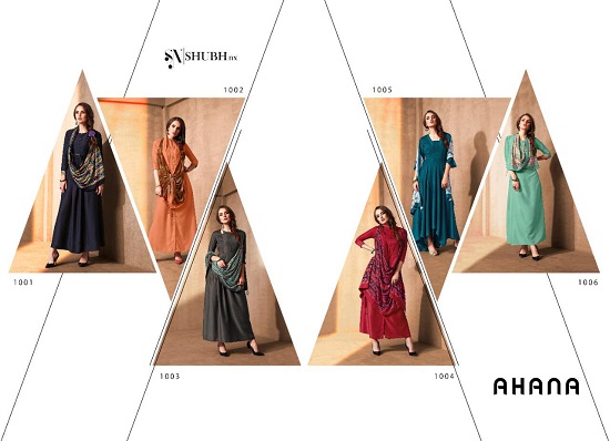 Shubh Nx Ahana Gown With Digital Print Dupatta Wholesale Catalogue. Shubh Nx From Surat Textile Market Launches New Long Gown Style Kurti With Dupatta Catalogue Ahana. Order Shubh Nx Ahana 6 Design Gown With Dupatta Catalogue in Wholesale Price Online At Lowest Price. Purchase Shubh Nx Ahana Kurti Gown Is Made From Maslin Fabric