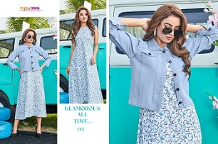 Tips And Tops Mantra Vol 5 Denim Jackets Long Kurtis Wholesle Catalog, Buy Full Catalog of Tips And Tops Mantra Vol 5 Denim Jackets Long Kurtis At Wholesle Price