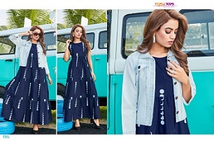 Tips And Tops Mantra Vol 5 Denim Jackets Long Kurtis Wholesle Catalog, Buy Full Catalog of Tips And Tops Mantra Vol 5 Denim Jackets Long Kurtis At Wholesle Price