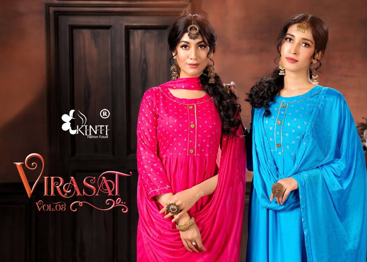 Virasat Vol 8 Rayon Kurti With Dupatta Wholesale Catalog By Kinti, Buy Full Catalog of Virasat Vol 8 Rayon Kurti With Dupatta At Wholesale Price