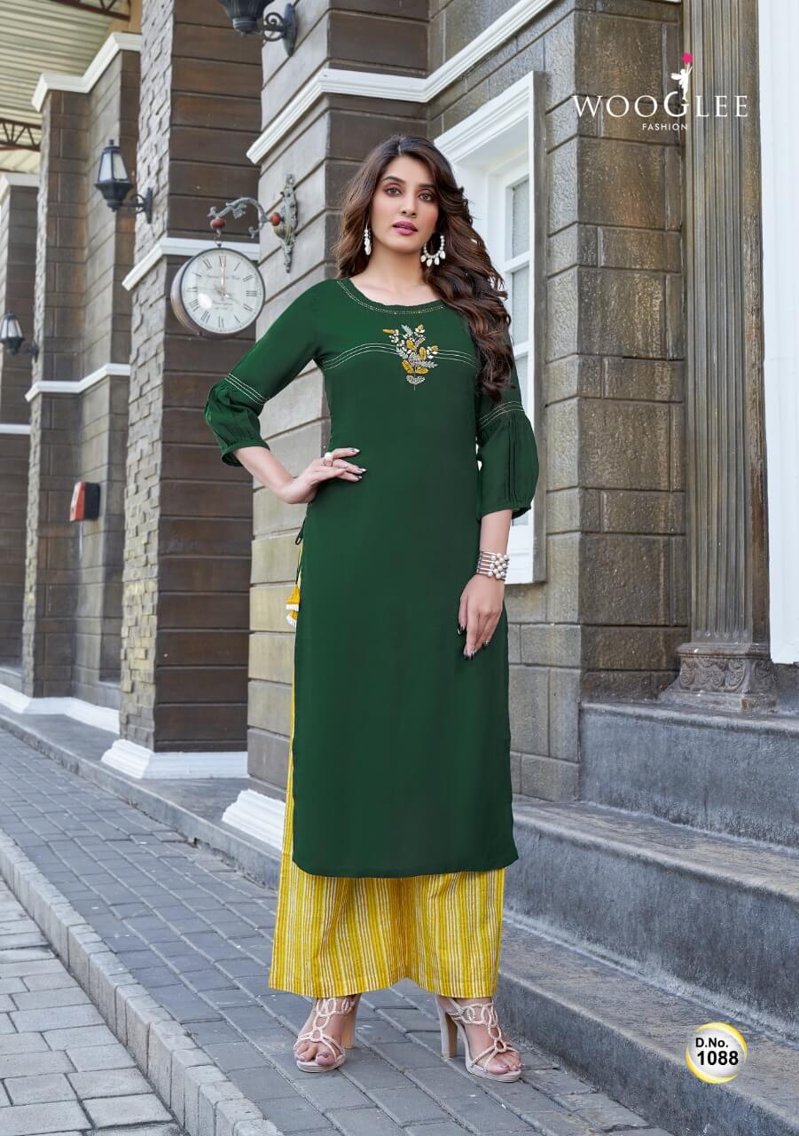 Wooglee Celebration 14 Rayon Embroidery Kurti Bottom Wholesale Catalog, Buy full Catalog of Wooglee Celebration 14 Kurti At Wholesale Price