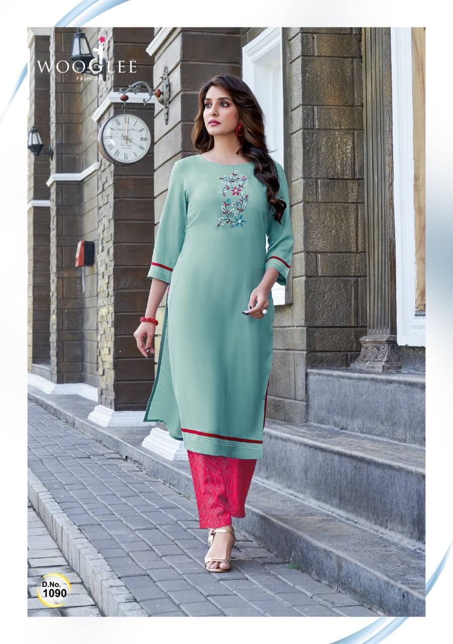 Wooglee Celebration 14 Rayon Embroidery Kurti Bottom Wholesale Catalog, Buy full Catalog of Wooglee Celebration 14 Kurti At Wholesale Price