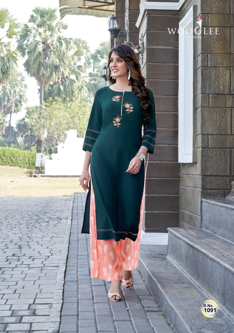 Wooglee Celebration 14 Rayon Embroidery Kurti Bottom Wholesale Catalog, Buy full Catalog of Wooglee Celebration 14 Kurti At Wholesale Price