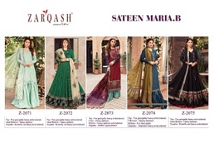 Zarqash Sateen Maria B Dress Material wholesale catalog, Buy Full catalog of Zarqash Sateen Maria B Dress Material at wholesale Prce