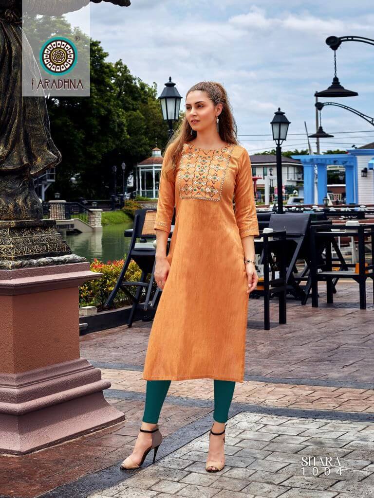 Aradhna Sitara vol 1 Fancy Cotton Embroidery Work Kurtis Catalog, Buy Aradhna Sitara vol 1 Fancy Cotton Embroidery Work Kurtis Full Catalog in Wholesale Price From Aarvee Creation, Vadodara