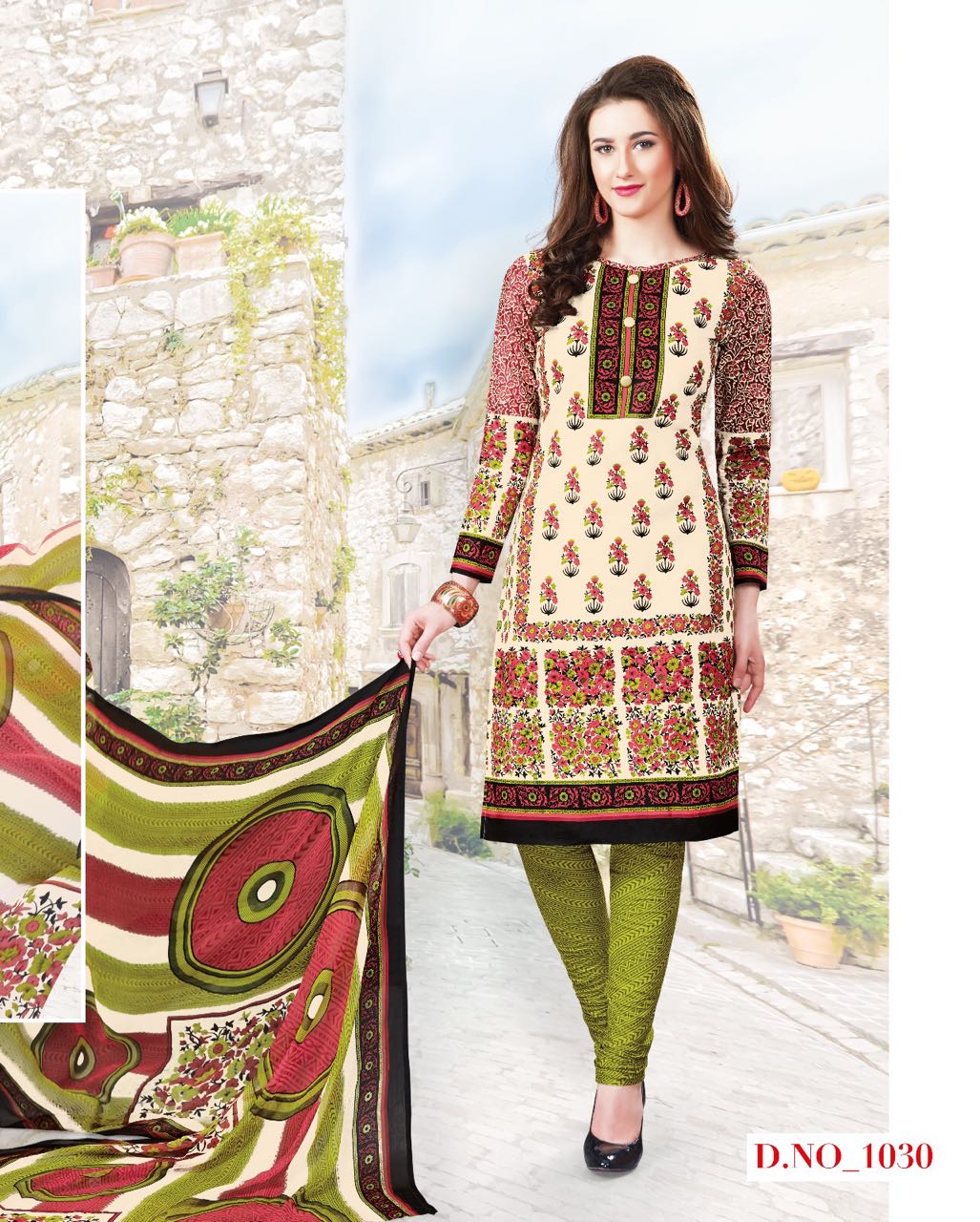 BEAUTIFUL COTTON PRINTED DRESS MATERIAL WITH CHIFFON DUPATTA