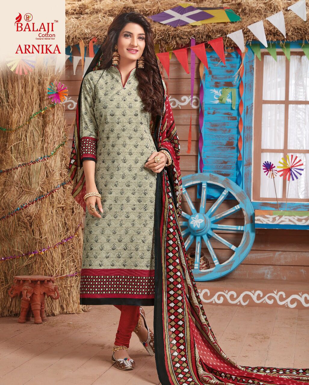 BEAUTIFUL COTTON PRINTED DRESS MATERIAL WITH CHIFFON DUPATTA