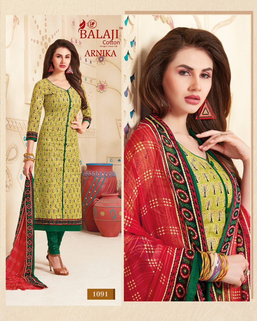 ARNIKA VOL 6 BALAJI COTTON PRINTED DRESS MATERIAL WITH CHIFFON DUPATTA CATALOG