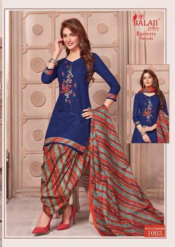 Balaji Cotton Launches Rasberry Patiyala Cotton Printed And Embroidered Dress Material Wholesale Catalog