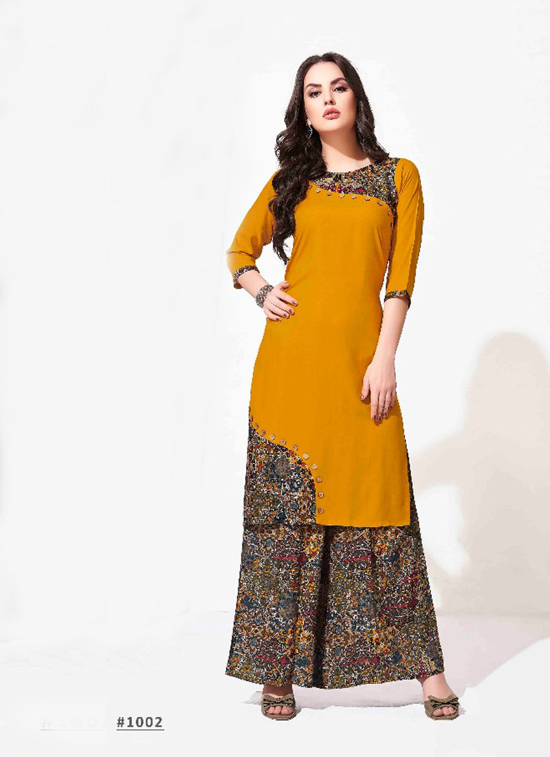 BALENO CATALOG KURTIS WITH REYON PLAIN TOP AND REYON PRINTED PLAZZO 