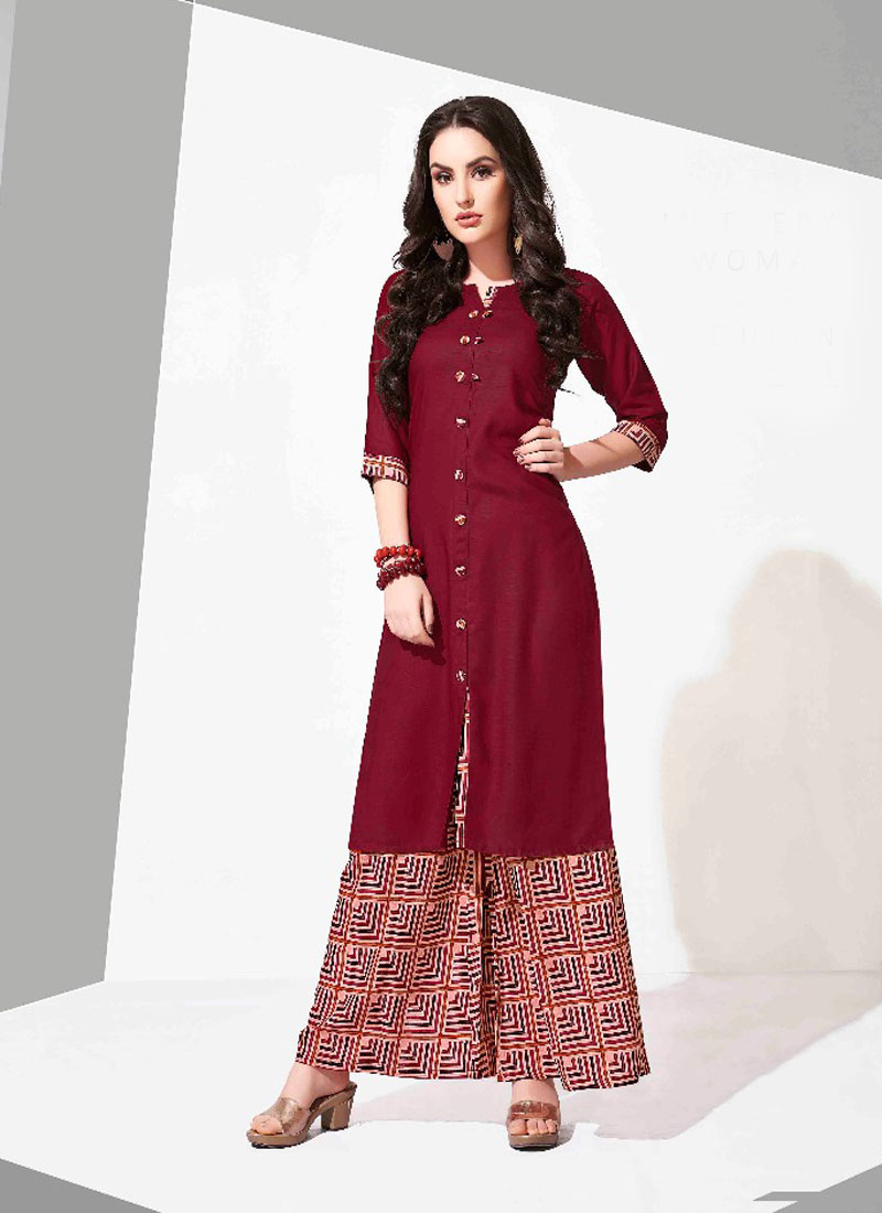 BALENO CATALOG KURTIS WITH REYON PLAIN TOP AND REYON PRINTED PLAZZO 