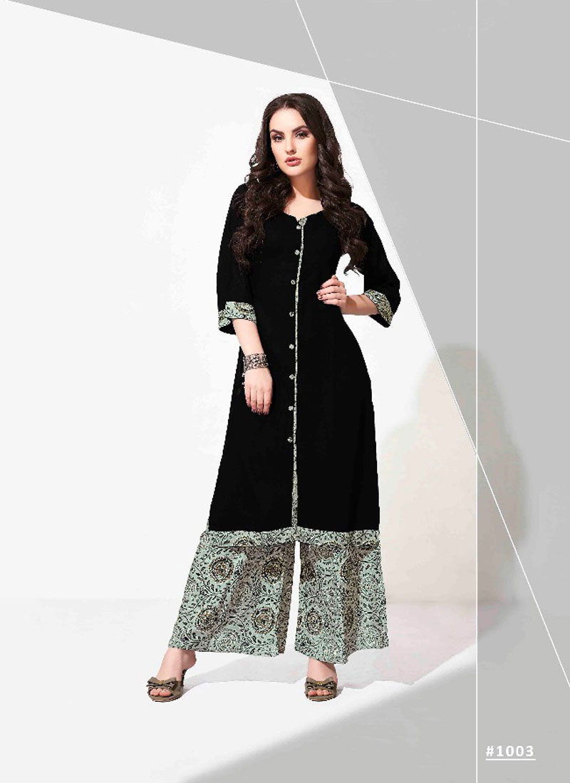 BALENO CATALOG KURTIS WITH REYON PLAIN TOP AND REYON PRINTED PLAZZO 