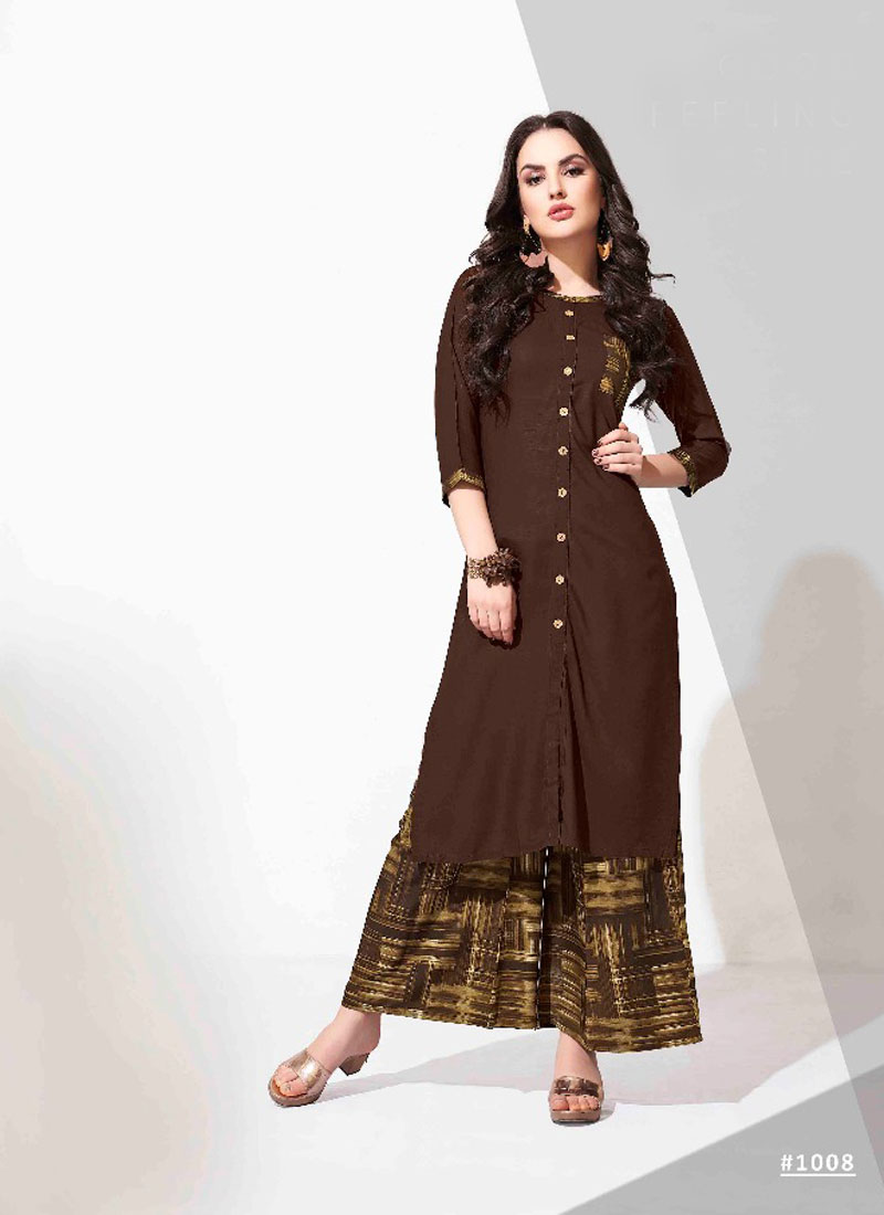 BALENO CATALOG KURTIS WITH REYON PLAIN TOP AND REYON PRINTED PLAZZO 