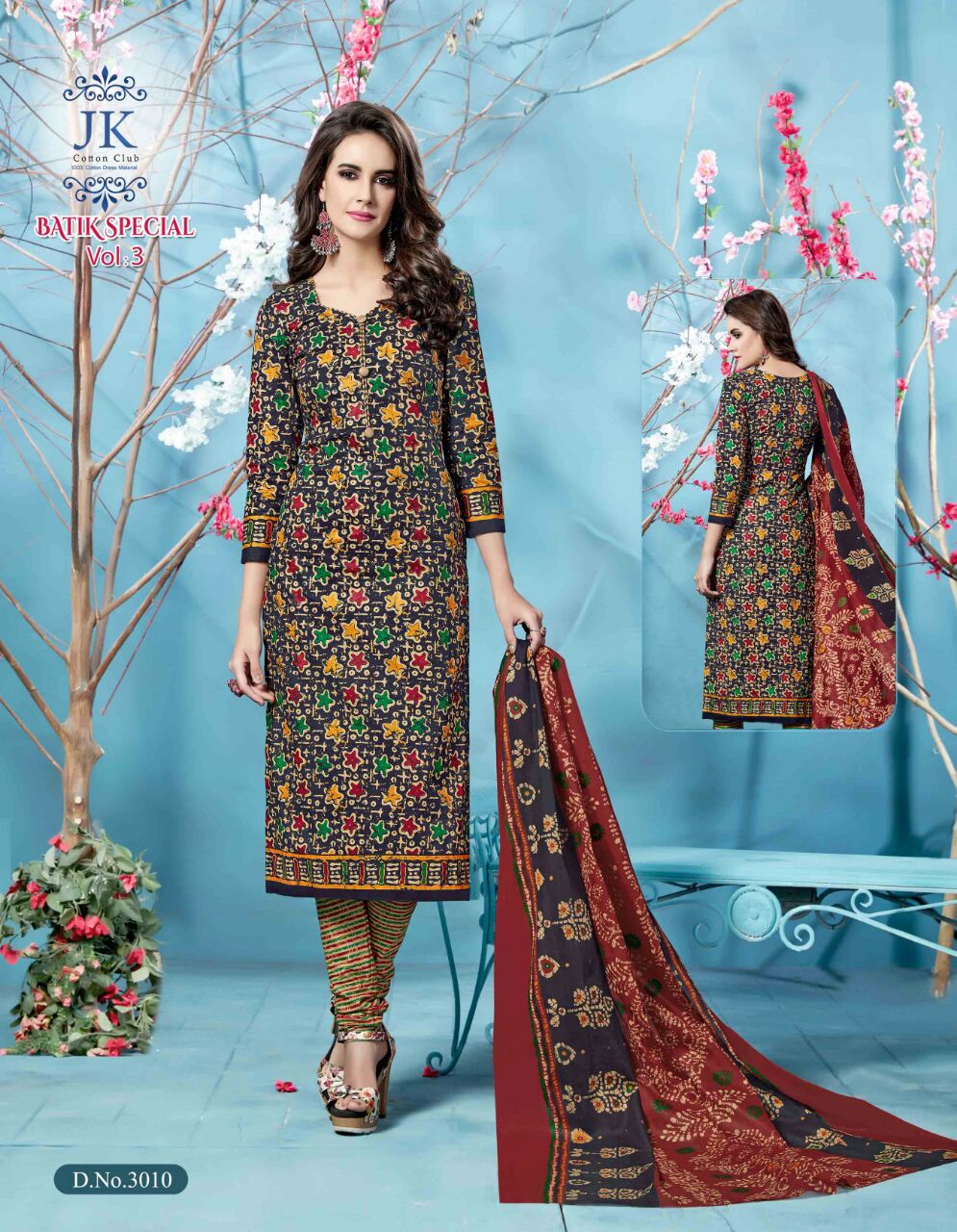 JK BALAJI COTTON PRINTED BATIK DRESS MATERIAL WITH COTTON DUPATTA