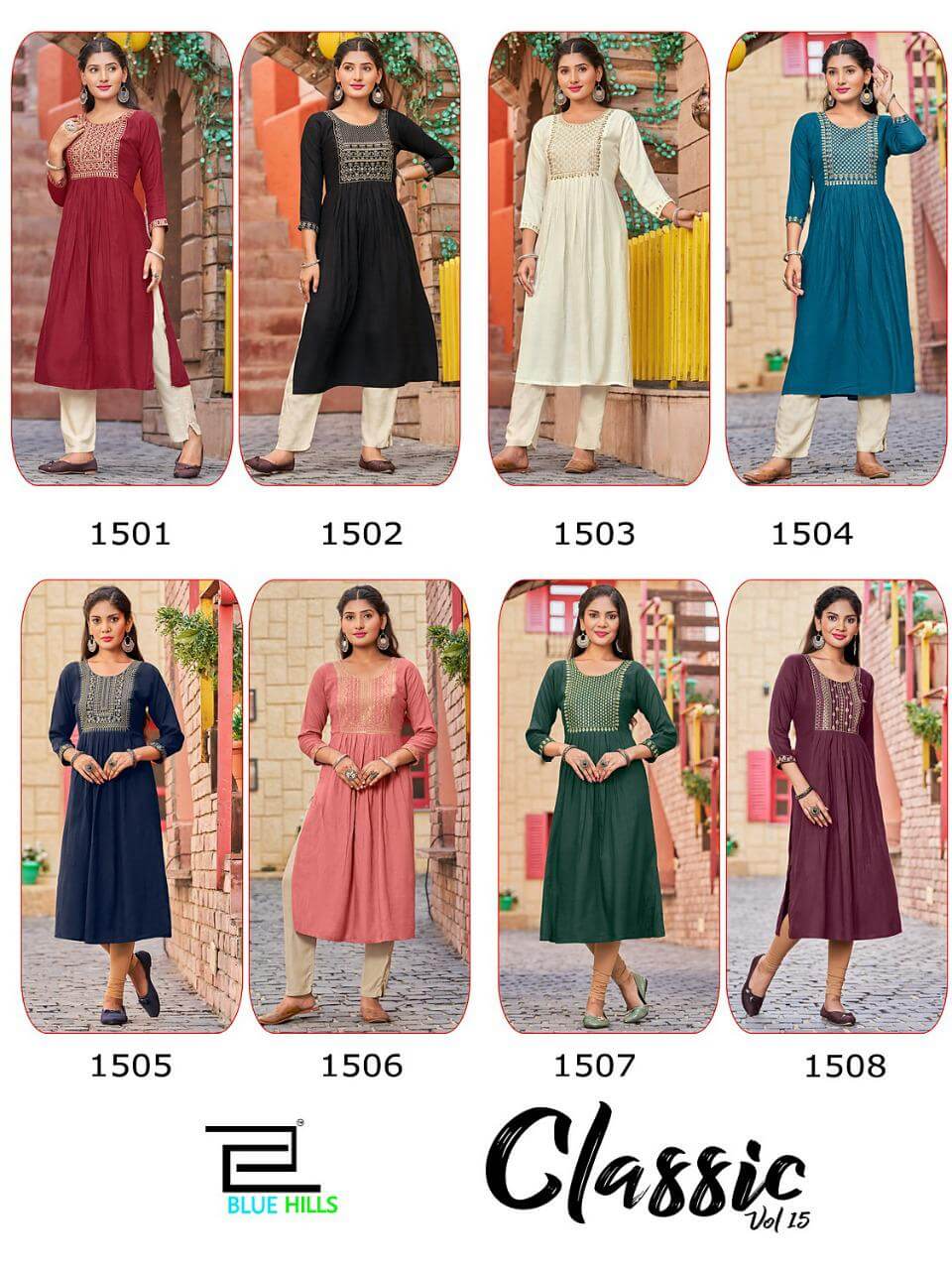 Blue Hills Classic vol 15 Nayra Cut Kurtis Catalog in Wholesale, Buy Blue Hills Classic vol 15 Nayra Cut Kurtis Full Catalog in Wholesale Price Online From Vadodara, Surat, Ahmedabad