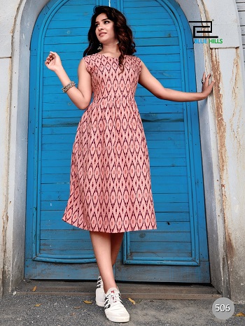 Blue Hills Ikkat vol 5 kurtis wholesale catalog, Buy Ikkat print low price range rayon kurtis in wholesale price for selling