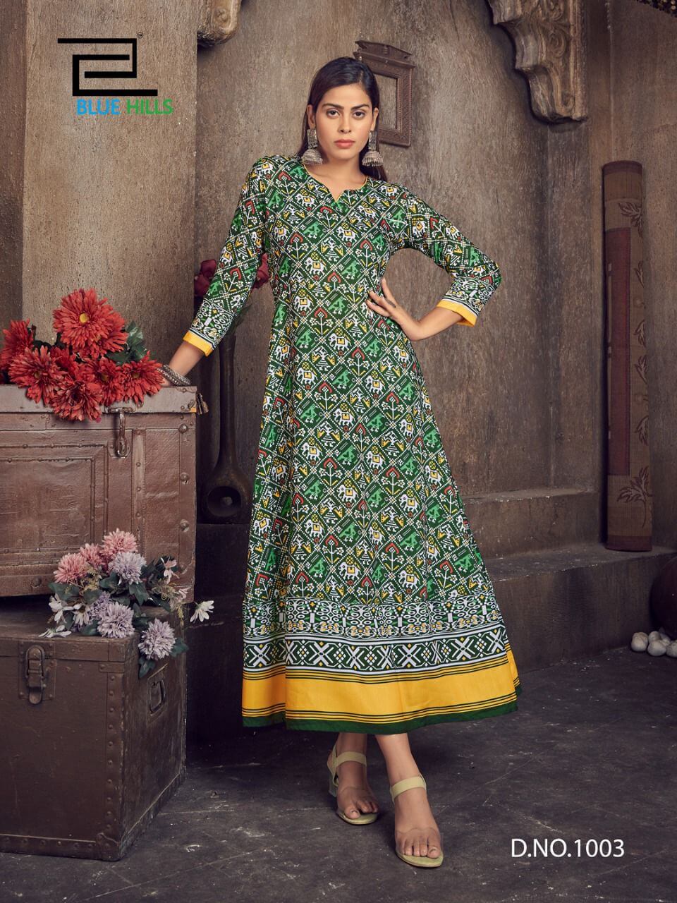 Blue Hills Patola Queen Gown Style Kurtis Catalog in Wholesale Price, Buy Blue Hills Patola Queen Gown Style Kurtis Full Catalog in Wholesale Price Online From Aarvee Creation